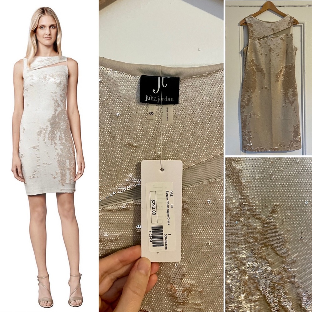 NWT Julia Jordan Sequin Champagne Mini Shift Dress - Size 8 / Medium